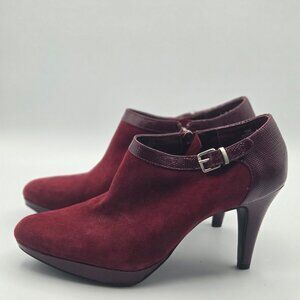 Bandolino Boots‎ Womens 10M Cambria Ankle Bootie Cranberry Suede Side Zip